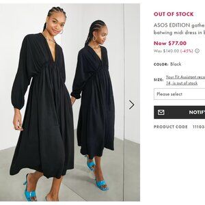 ASOS EDITION gathered waist batwing midi dress in black